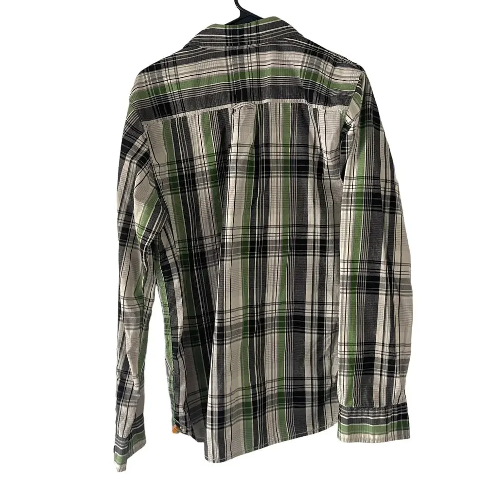 The North Face Men's Size Large Plaid Green Black Long Sleeve Button‎ Up